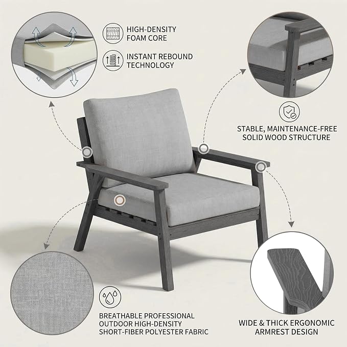 LOUNZY HDPE Patio Furniture Set,10 Pieces Sectional Outdoor Furniture Set, All Weather Outdoor Couch Set Patio Conversation Set for Deck, Lawn, Grey