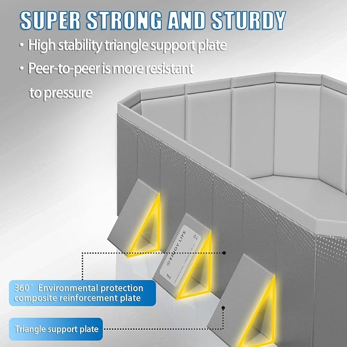 Foldable Pool Non-Inflatable Swimming Pool for Family Adults Hard Plastic Shell Collapsible Rectangle Swimming Pool for Outside Backyard Portable Pet Dog Pool (3m)