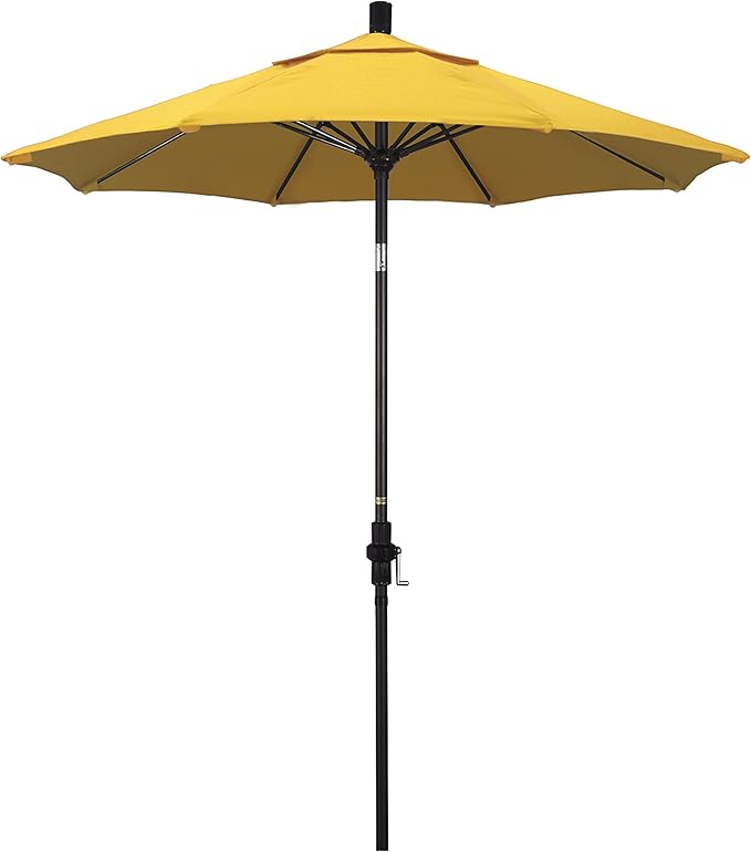California Umbrella 7.5' Round Crank Lift, Collar Tilt, Aluminum Pole, Fiberglass Rib Patio Umbrella, Bronze Finish
