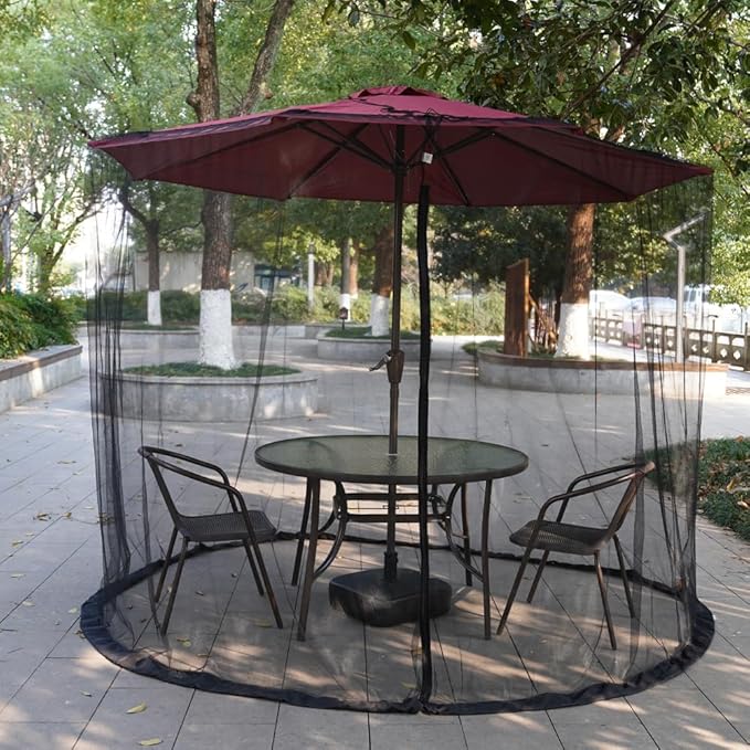 6FT/9FT/11FT Patio Umbrella Mosquito Netting with Zipper Door, Polyester Mesh - Windproof & Portable