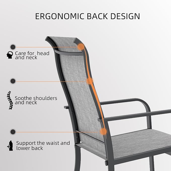Outdoor 63" Rectangle Table and Gray HighBack Swivel,Dining Chairs Set of 7 | Metal Rectangle Table, 4 High Back Dining Chairs, 2 High Back Swivel Chairs, All Weather, For Tall People, For 6 Person