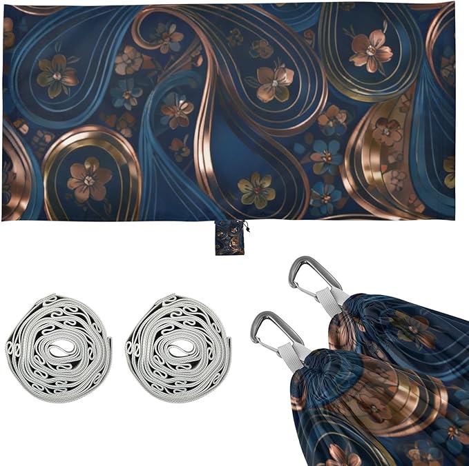 Luxury Blue Paisley Outdoor Hammocks with Tree Straps Fabric Hammock for Camping & Hiking Essential