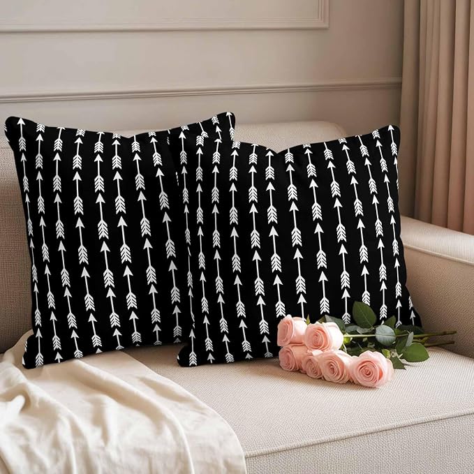 Arrow Outdoor Pillow Covers 26"x26" Set of 2, Abstract Rustic Western Tribal Geometric Arrow Black Waterproof Throw Pillow Covers for Patio Furniture, Decorative Cushion Covers for Porch