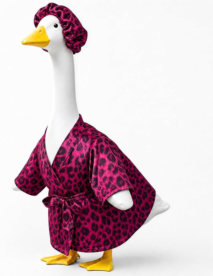 holoith Leopard Porch Goose Outfit for 23 inch Goose Statue | Leopard Print Bathrobe and Cap, Summer Porch Goose Clothes Decor Lawn Yard Garden Patio Decor