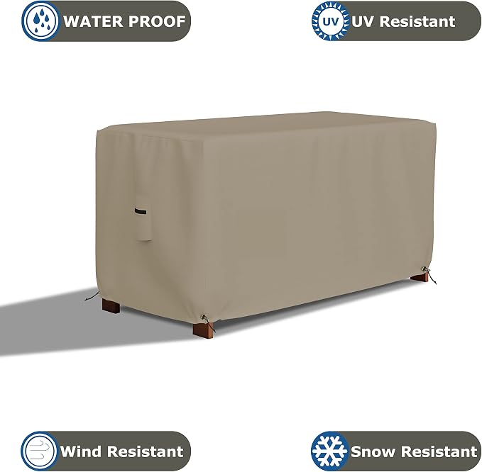 Covers & All Patio Deck Box Cover - Heavy Duty 12 Oz Waterproof Outdoor Yard Cushion Storage Box Protection 100% Weather Resistant with Air Pockets and Drawstring. (44”W X 28”D x 24”H, Beige)