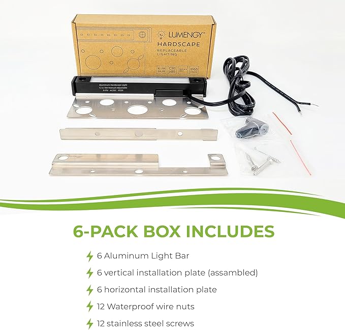 LUMENGY 7 Inch LED Hardscape Light, 1 to 3 Watt Dimmable, 2700K Warm White, 12V, Easy Replaceable Feature, Includes 3 Mounting Plates for Outdoor Paver Steps and Retaining Walls, Black Finish