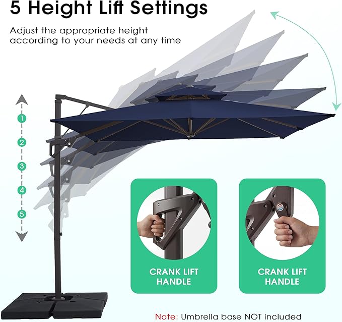 JEAREY 11ft 2-Tier Cantilever Patio Umbrella, Large Square Outdoor Offset Umbrella with Double Top Vent and 360-degree Rotation for Garden, Deck, Pool, Patio, Navy