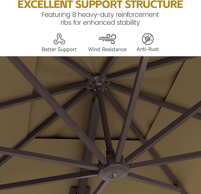 HASLE OUTFITTERS 9x12 FT Patio Cantilever Umbrella with Base, Outdoor Offset Large Rectangular Heavy Duty Double Top Umbrellas with 360° Rotation for Pool Garden Deck，Tan
