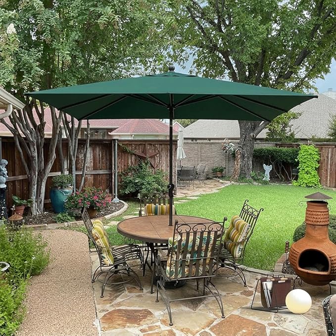 PURPLE LEAF 10' x 6.5' Rectangular Patio Umbrella Outdoor Table Umbrella Aluminum Frame Market Umbrella Sun Umbrella with 8 Sturdy Ribs & Tilt for Garden Deck Lawn & Pool Green