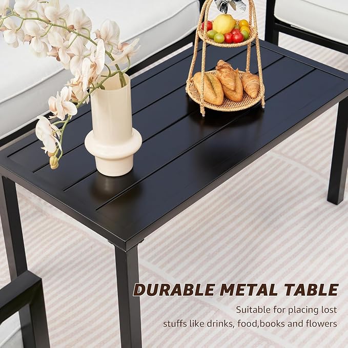 4-Piece Outdoor Patio Furniture Set, Metal Sectional Sofa with Cushions and Coffee Table, Patio Conversation Set for Balcony Garden Outdoor Seating(Beige)