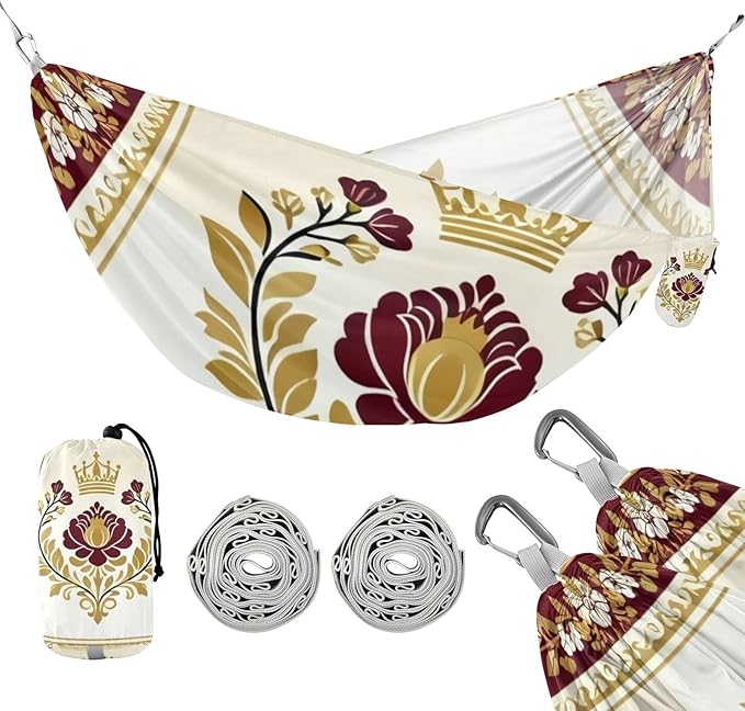 Crown and Floral Outdoor Hammocks with Tree Straps Fabric Hammock for Camping & Hiking Essential
