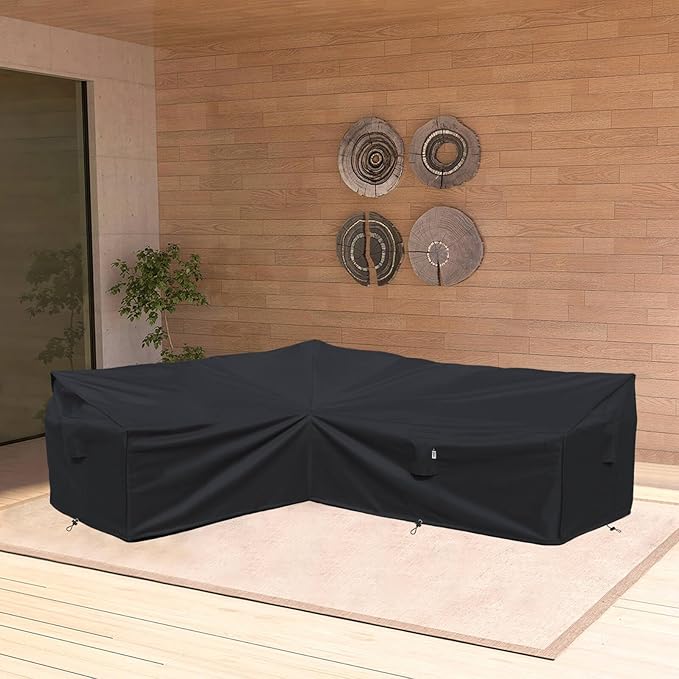 Heavy Duty Outdoor Sectional Sofa Cover, 83"X104" Waterproof 600D Patio Sectional Couch Cover, Lawn Patio Furniture Cover (Midnight Black, L-Shaped-Left Facing-83 x104)