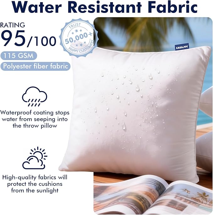 Outdoor Pillows 20x20 Set of 2 Water Resistant Throw Pillow Inserts | Square Waterproof Pillows, Convenient Zipper Design, Fluffy & Supportive, Decorative Pillow for Patio Porch & Couch