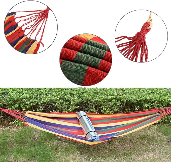 One Person 20080cm Portable Polyester & Cotton Hammock Blue & Green Strip