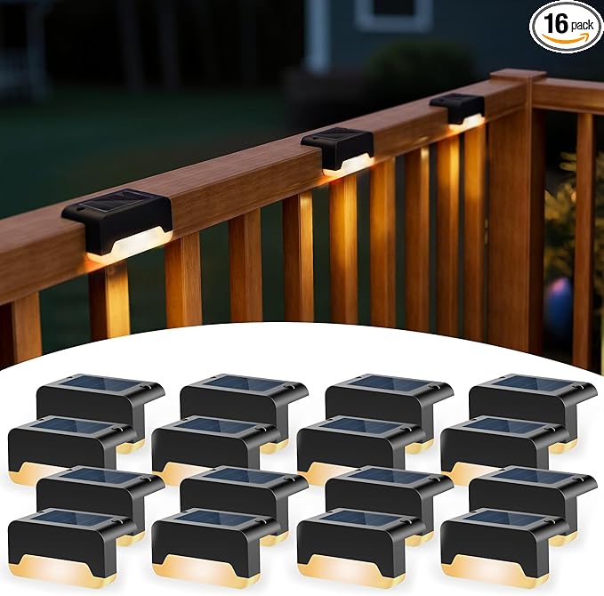 SOLPEX Solar Deck Lights, Solar Step Lights for Outside Waterproof Led Stair Light for Outdoor Fence, Balcony, Patio, Railing, Front Porch, Yard and Pathway(16pack Warm White)