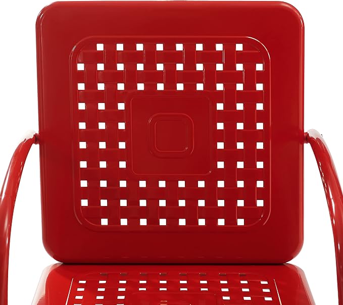 Crosley Furniture Bates 5-Piece Outdoor Dining Set for 4, Retro Metal Round Patio Table and Chairs for Deck, Bright Red Gloss