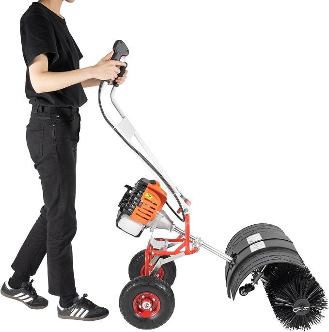 2 Stroke 2.5HP Gasoline Sweeper, Gas Power Broom Hand Held Snow Sweeper Machine Cleaning Brush Machine for Artificial Turf Park Garden Driveway
