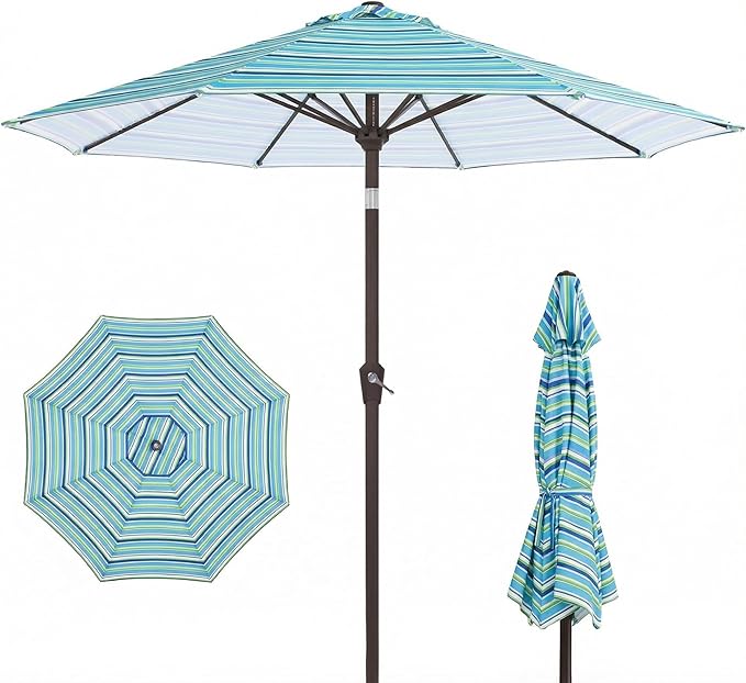 PatioKingdom 10FT Patio Umbrella with Push Button Tilt and Crank, Outdoor Market Umbrella with 8 Fiberglass Ribs, UV Protection Table Umbrella for Pool,Backyard,Garden,Deck