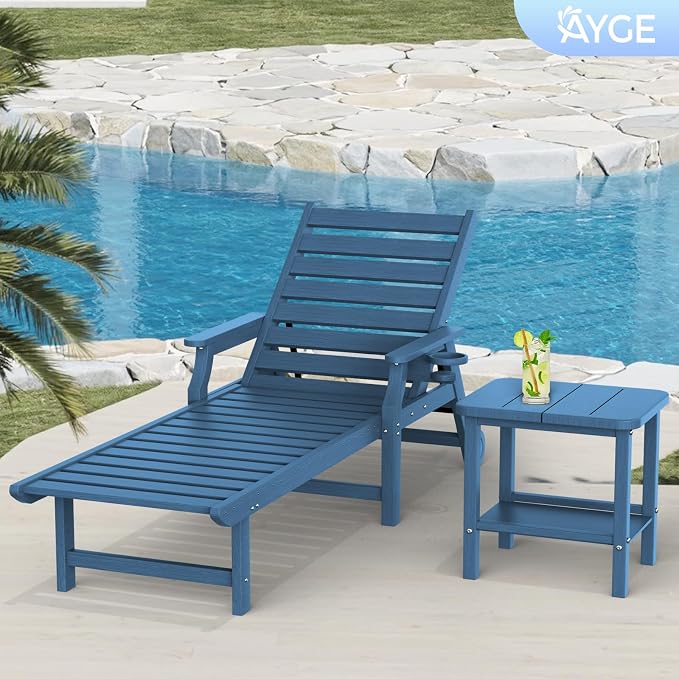 Ayge 17.7" Double Outdoor Side Table, Rectangular HDPE Adirondack End Table for Patio, Lawn, Pool, Garden, Backyard，Navy