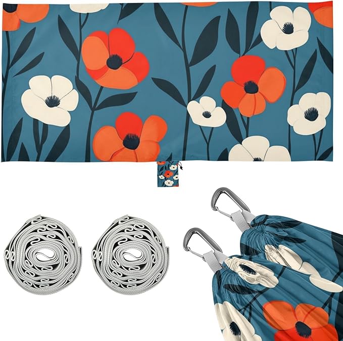 Orange Flowers Blue Background 330lb Capacity Outdoor Hammocks Tree Hammock for Camping Travel Accessories hamaca con soporte para adultos