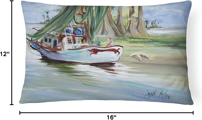 Caroline's Treasures JMK1060PW1216 Jeannie Shrimp Boat Canvas Fabric Decorative Pillow Machine Washable, Indoor Outdoor Decorative Pillow for Couch, Bed or Patio, 12HX16W