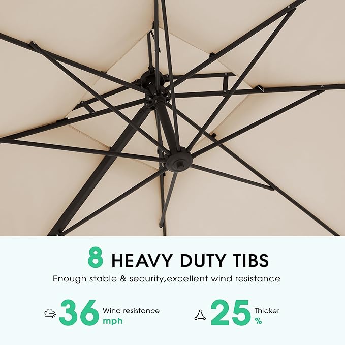 JEAREY 9ft 2-Tier Cantilever Patio Umbrella, Large Square Outdoor Offset Umbrella with Double Top Vent and 360-degree Rotation for Garden, Deck, Pool, Patio, Beige
