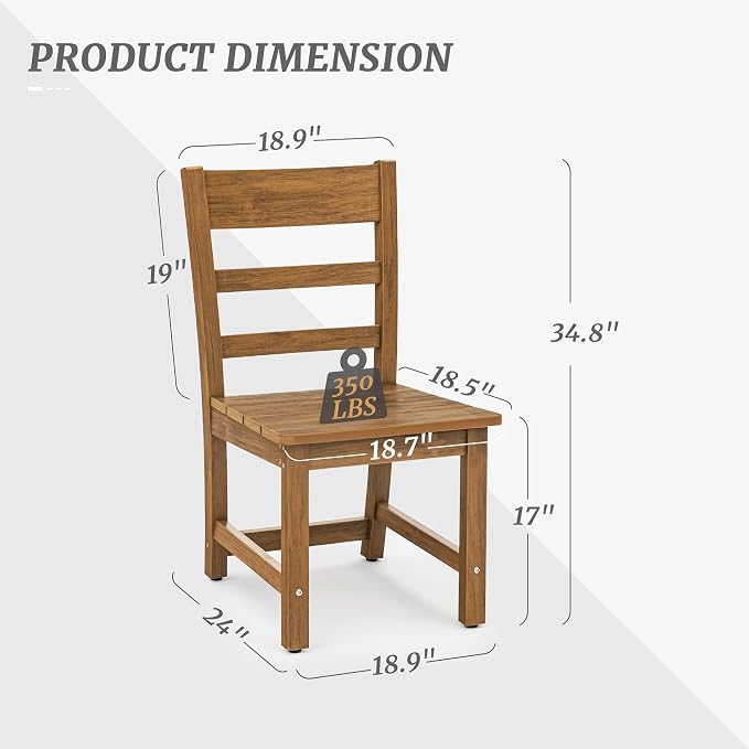 Cozyman Armless Outdoor Dining Chairs Set of 2, All Weather Resistant HDPS Patio Dining Chairs, Classic Dining Chair Support 350 LBS, for Outdoor Indoor, Garden, Backyard, Teak Color-Oil Printed