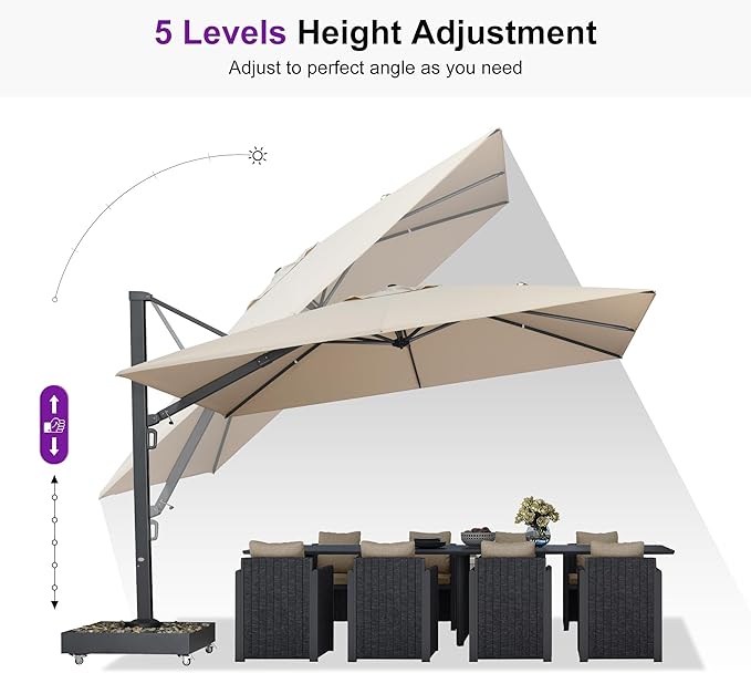 PURPLE LEAF 12' X 9' Space Saving Rectangle Outdoor Patio Umbrella with Base Included Large Patio Aluminum Offset with 360-degree Rotation Cantilever Umbrella for Garden Deck Pool Backyard Beige