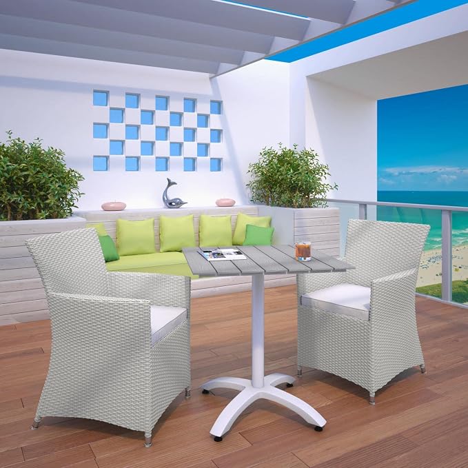 Modway EEI-1758-GRY-WHI-SET Junction Wicker Rattan Outdoor Patio 3-Piece Dining Set, Gray White