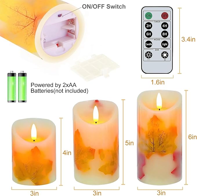Flameless LED Pillar Candles with Timer & Remote Control, Safe Warm Glow, Battery Operated, 3-Piece 3"×4"/5"/6" Set, Waterproof Decorative Candles for Home, Wedding, Table & Outdoor Use