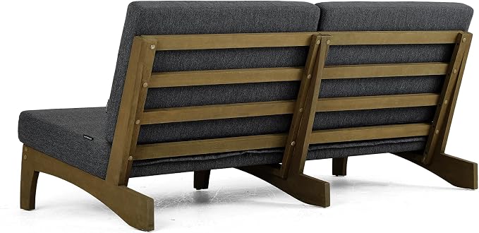 Outdoor Furniture Patio Couch, Weather Resistant 3-Seater Patio Sofa with Removable Cushion, Teak Wood Frame for Porch & Backyard Seating - Dark Gray