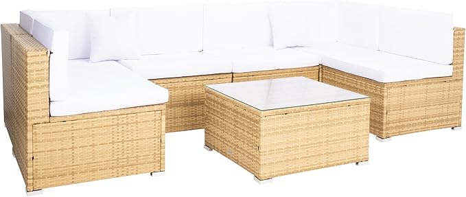 SAFAVIEH Outdoor Collection Diona Natural/White Wicker Conversation Patio Set