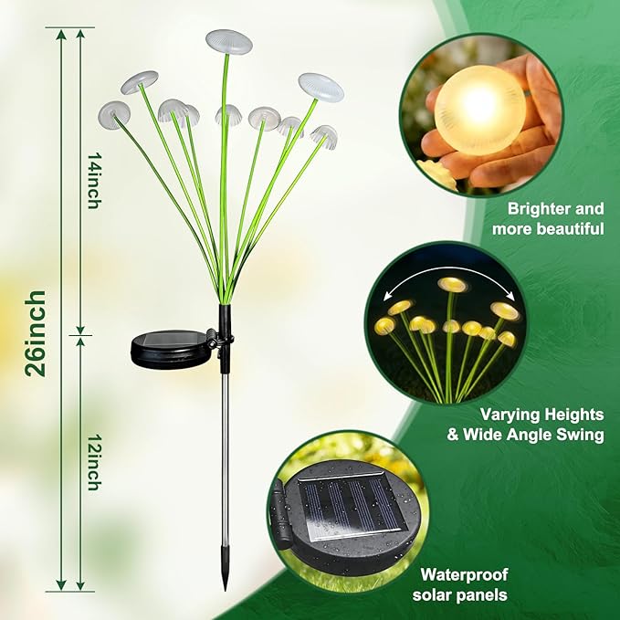 2Pcs Solar Jellyfish Lights Outdoor, Warm White LED Garden Stake Lights Waterproof, Decorative Solar Lights for Yard Patio Lawn Pathway Landscape Lighting