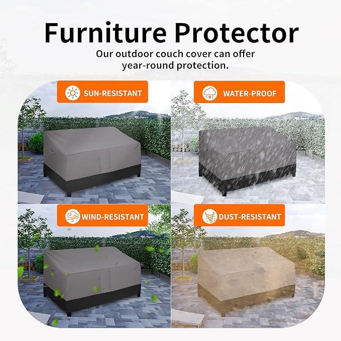Easy-Going Waterproof Outdoor Couch Cover, Heavy Duty Deep 3-Seater Patio Sofa Cover, Windproof Outdoor Furniture Cover with Air Vent (88Wx40Dx33H inch,Gray/Black)