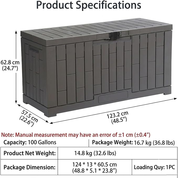 100 Gallon Large Deck Box, Premium Wicker Style Imitation Rattan Waterproof Outdoor Storage for Patio Furniture Cushions, Garden Tools & Pool Accessories, Lockable UV Resistant,100 gal / 380L