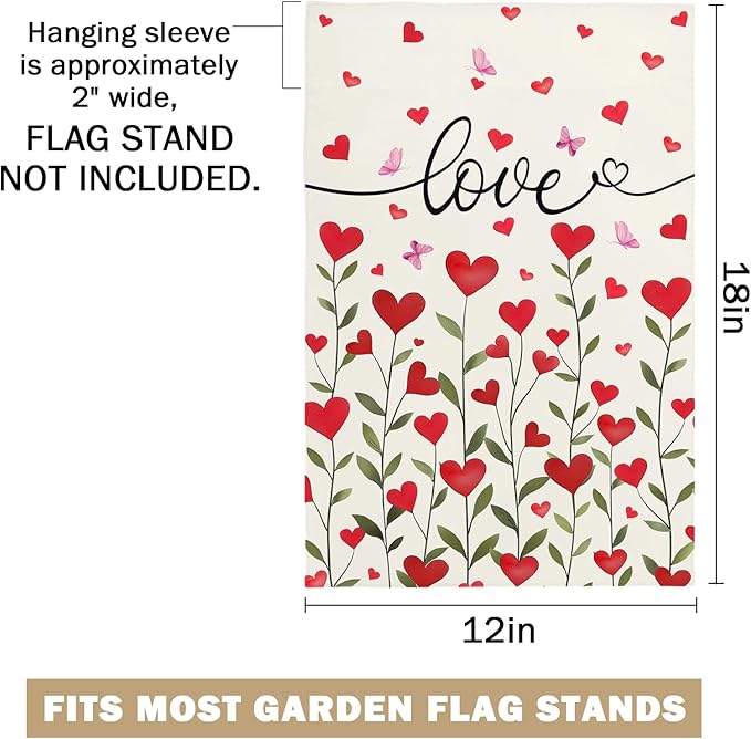 Valentines Day Garden Flag 12x18 Inch Double Sided Love Heart for Anniversary Wedding Yard Outdoor Decorations