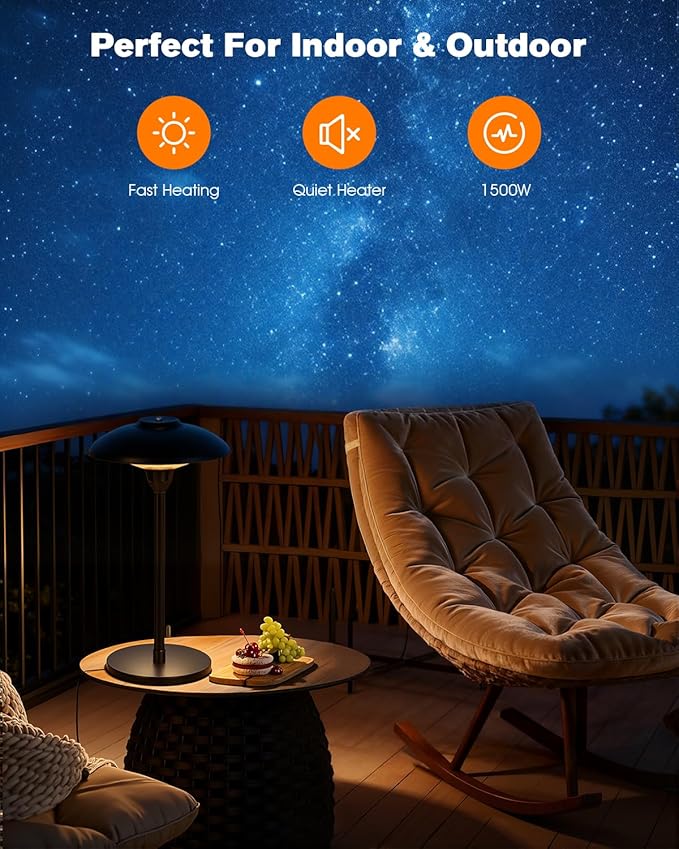 Electric Patio Outdoor Heater, 1500W Infrared Tabletop Heaters for Indoor Oudoor Use, IP55 Waterproof, Tip-over & Overheating Protection, Perfect for Garden, Balcony (black, tabletop-switch)