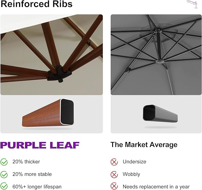 PURPLE LEAF Cantilever Umbrella with Base Outdoor Round Umbrellas Large Cantilever Umbrella Windproof Offset Heavy Duty Sun Umbrellas for Garden Deck Pool Patio, 13ft Cream