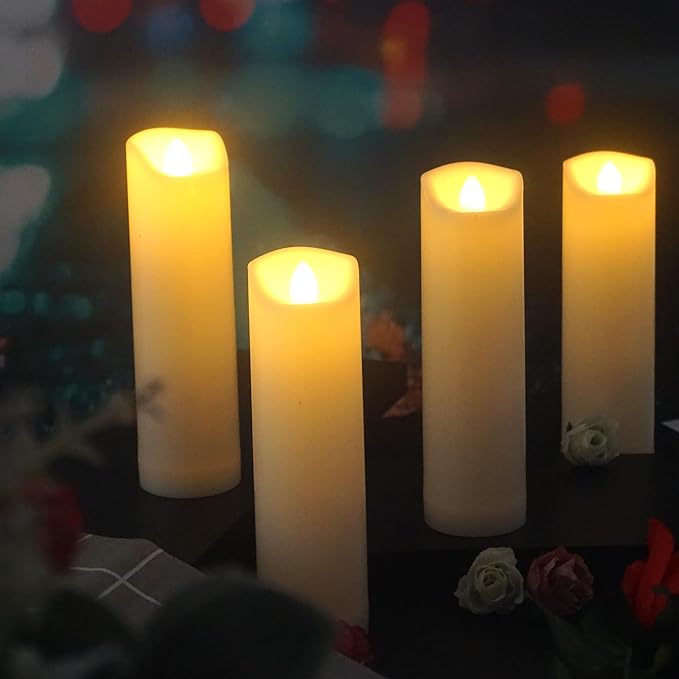 QIDEA 2”X7” Outdoor Waterproof Flameless Candles with Timer, Battery Operated Flickering Led Pillar Candles, Electric Plastic Fake Candles for Home Garden Wedding Halloween Xmas Decorations 4 Pack