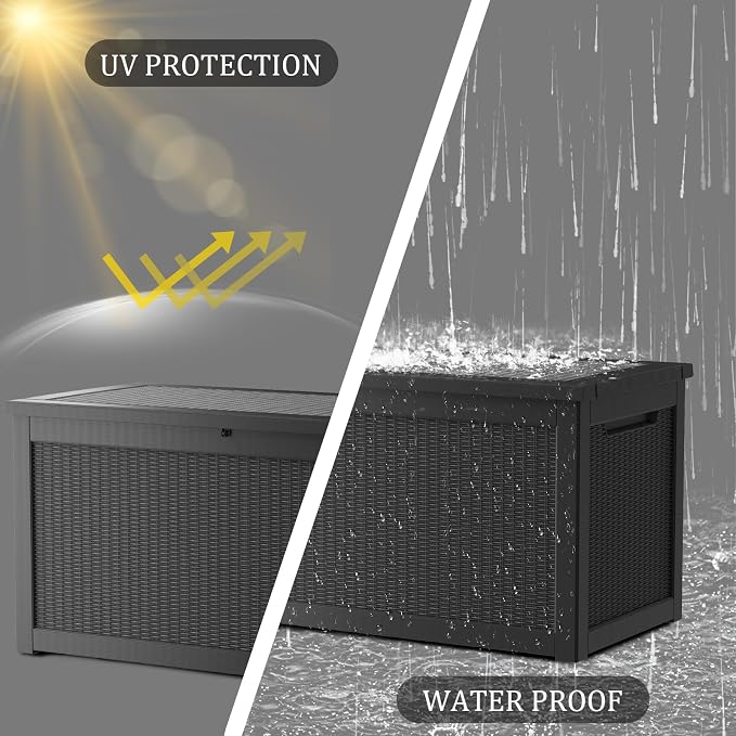 320 Gallon Deck Boxes Outdoor Waterproof, Outdoor Storage Box with Lockable Lid & UV-Resistant for Patio Furniture, Outdoor Cushions, Garden Tools and Pool Supplies, Black