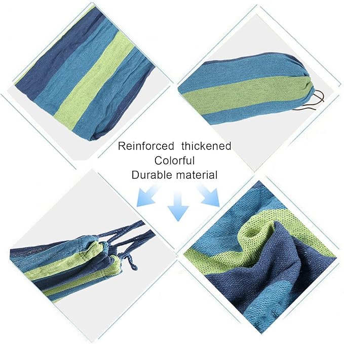 Camping Hammock Lightweight Portable Canvas, 86.6x31.5 Inch, Blue with Color Stripe - Hardwood Spreader Bar, Easy Setup, Ideal for Outdoor Travel and Hiking (Blue)