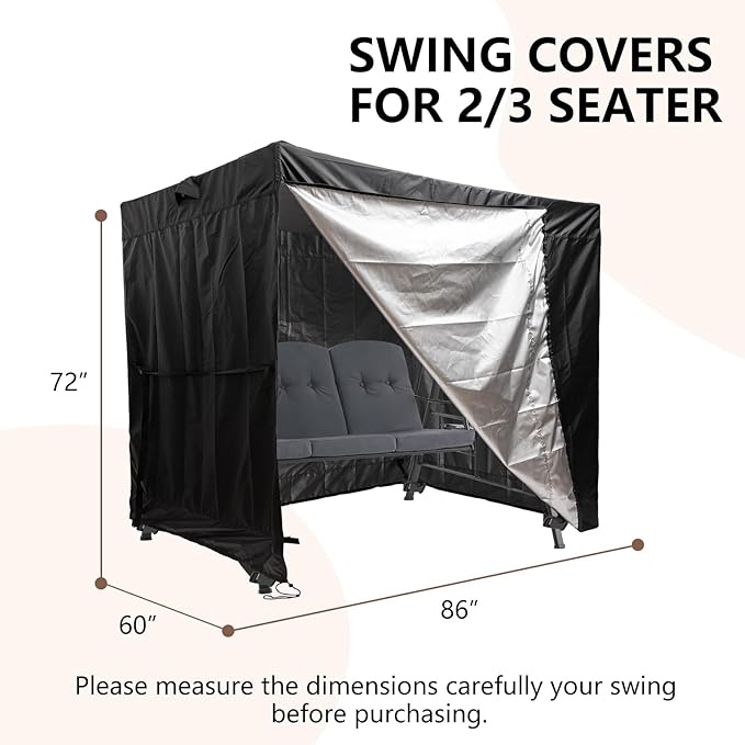 Outdoor Swing Cover 3 Triple Seater Waterproof Garden Patio Proch Swing Cover All Weather Protection 3 Seat Swing Canopy Covers Black (L86 x D60 x H72 inches)