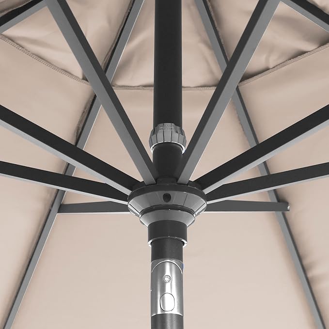California Umbrella 12-Year-Non-Fading, 9Ft Premium Sunbrella Patio Umbrella, Hand-Crank, Button-Tilt, Gray Frame, Taupe Fabric