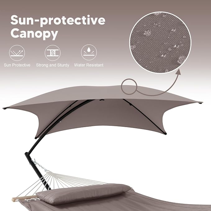 SUNCREAT Portable Outdoor Hammock with Stand, Canopy, Double Hammock with Stand for Outside, Patent Pending, Brown