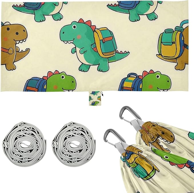 Beige Cartoon Cute Dinosaur Silhouette 330lb Capacity Hammocks with Hanging Ropree Hammock for Camping Travel Accessories Base para hamacas