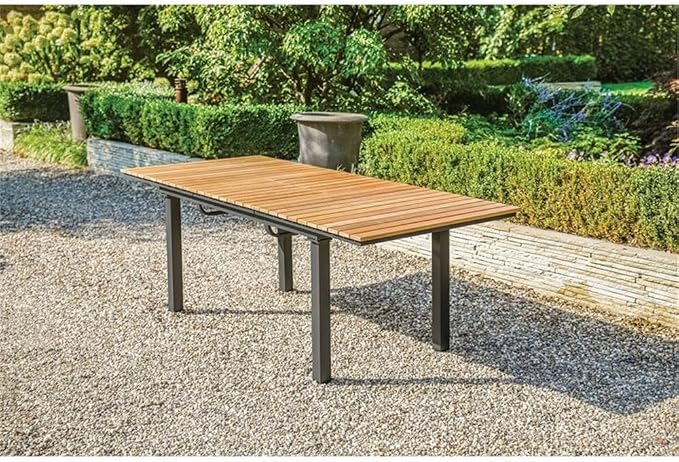Greemotion Mackay 61.5" W Outdoor Teak Wood Expandable Dining Table in Natural