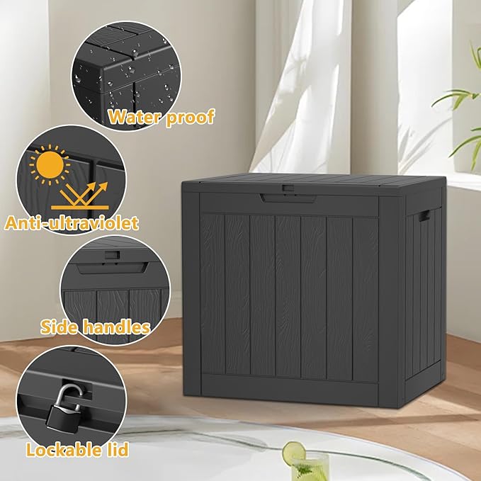 Deck Box Large Outdoor Storage for Patio Furniture,Outdoor Cushions,Garden Tools and Pool Supplies,Waterproof,Resin,Lockable (Black, 30 Gallon)