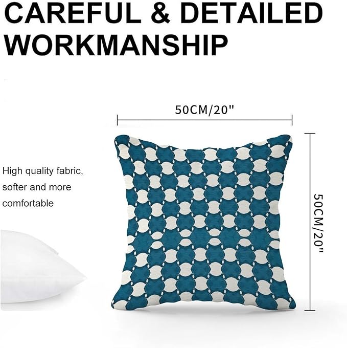 Blue Geometric Cushion Cases Blue and White Trellis Throw Pillow Cover Classic Outdoor Waterproof Decorative Pillow Cover for Couch Sofa Bedroom Car 20x20 in
