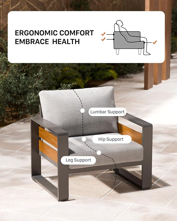 ZANDOR Aluminum Outdoor Patio Furniture Set with Coffee Table, 4 Seats Patio Conversation Sets with Washable Thick Cushions, Outdoor Sectional for Porch, Backyard, Deck, Garden & Poolside, Grey