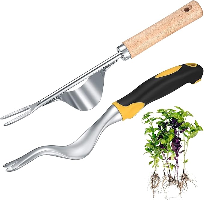 wugongshan 2 Pcs Hand Weeder Puller Tool, Manual Weed Puller Tool Kit, Garden Manual Weeder Removal Tools with V-Shaped Forks, for Garden Yard Lawn Farm Weed Roots Digging Removal Hand Tool